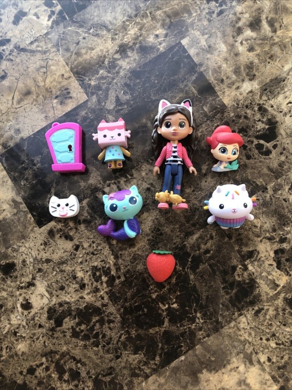 Lot of 9 Random Toys Gabby’s Dollhouse Girl Figure Ariel Mermaid Mercat Box Cat